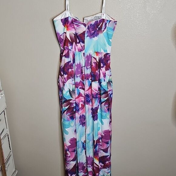 NWT City Chic 14 Bright Bouquet‎ Maxi  Strapless Floral Dress Purple and Blue - Picture 7 of 9